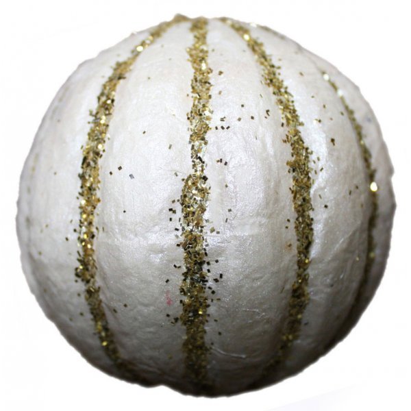 Χριστουγεννιάτικη Μπάλα Λευκή, με Χρυσές Κάθετες Ρίγες (6cm)